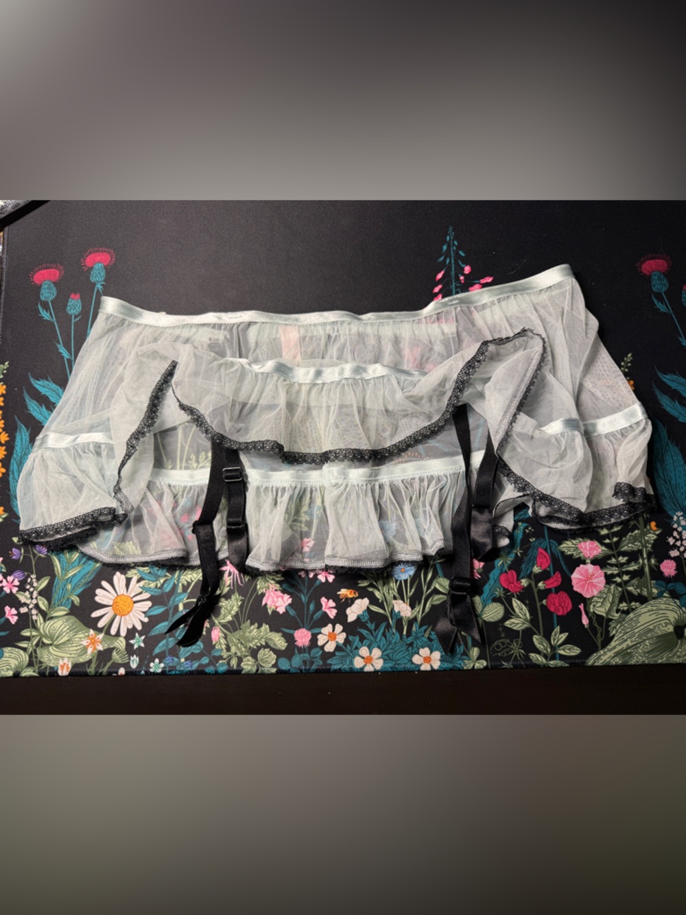 VINTAGE Victoria's Secret Sheer Pastel Blue Ruffle Garter Belt Y2K VS